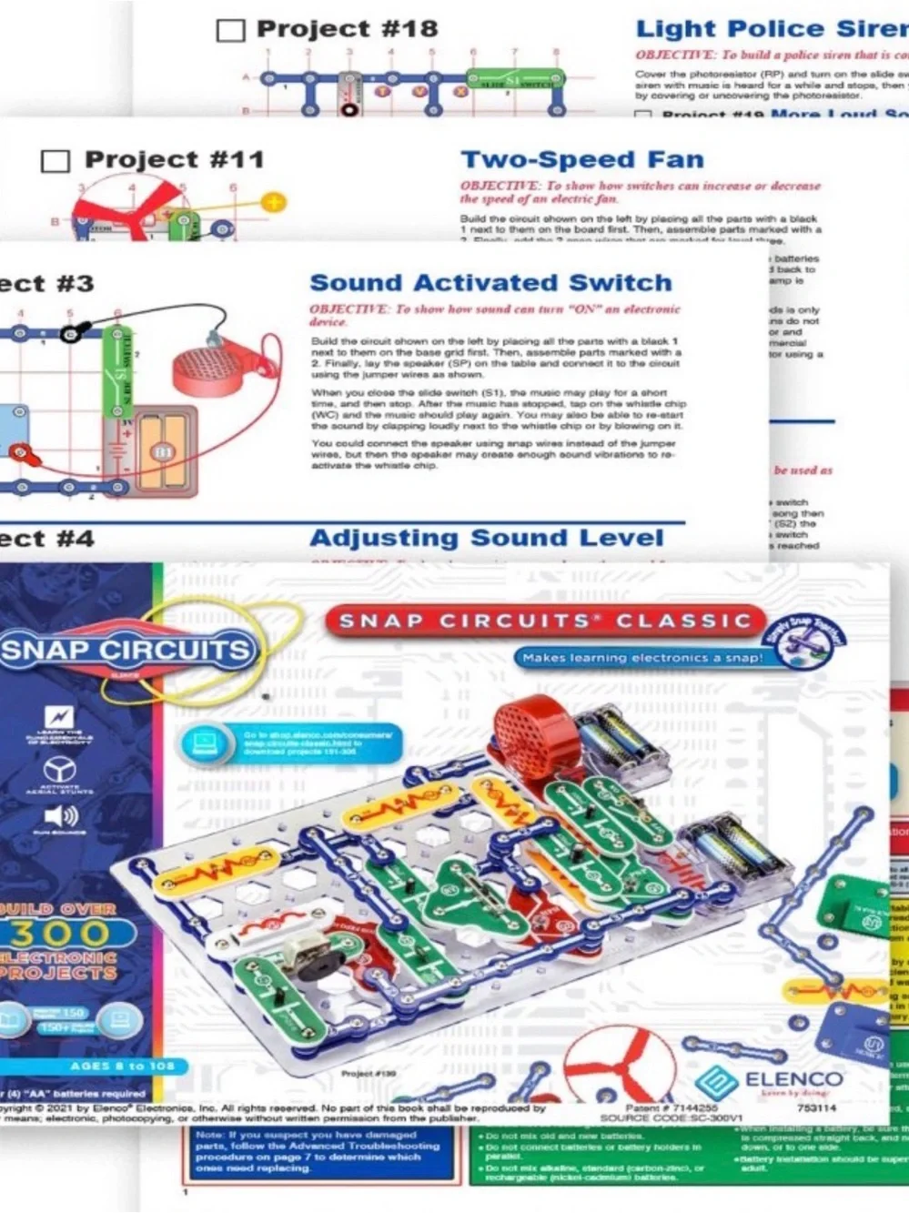 Snap Circuits 300 classic Electronic Kit building set Elenco EUC STEM science
